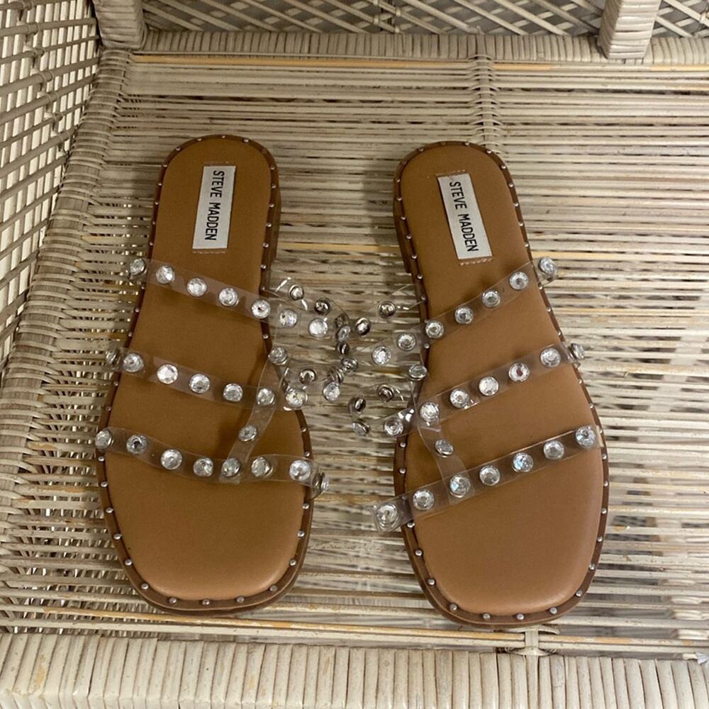 Steve Madden Women Shoes Sandals Clear Silver Rivets Size 7